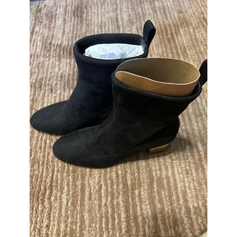 Michael Kors Porter Booties Stretch Suede Gold Heel Ankle‎ Boots US 6M $195 NIB